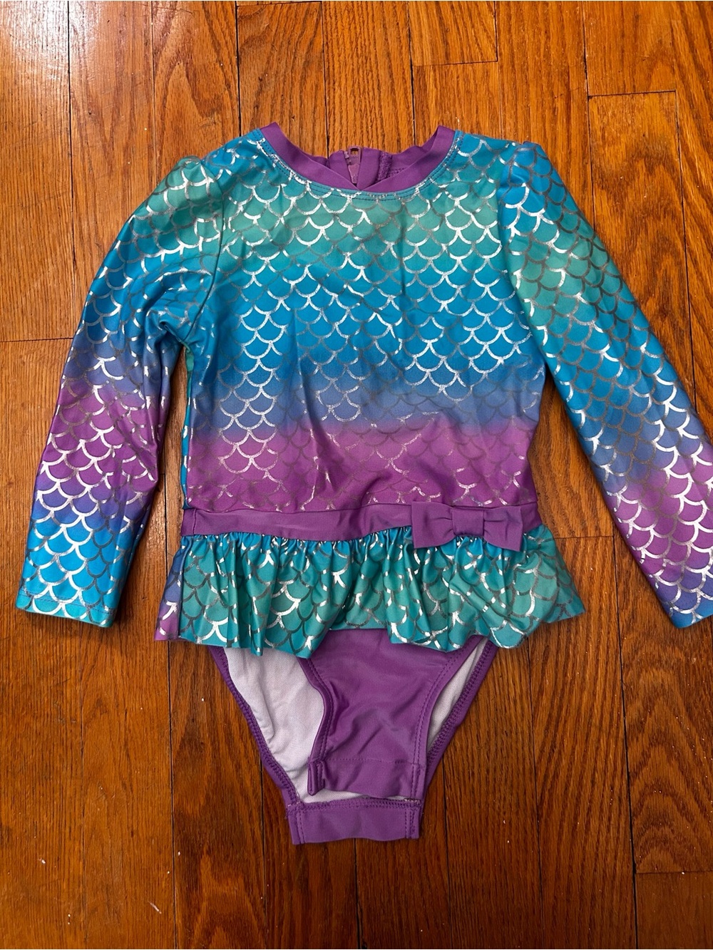 Cat & Jack Purple, Teal & Blue Mermaid Ruffle Long-Sleeve One-Piece Swim